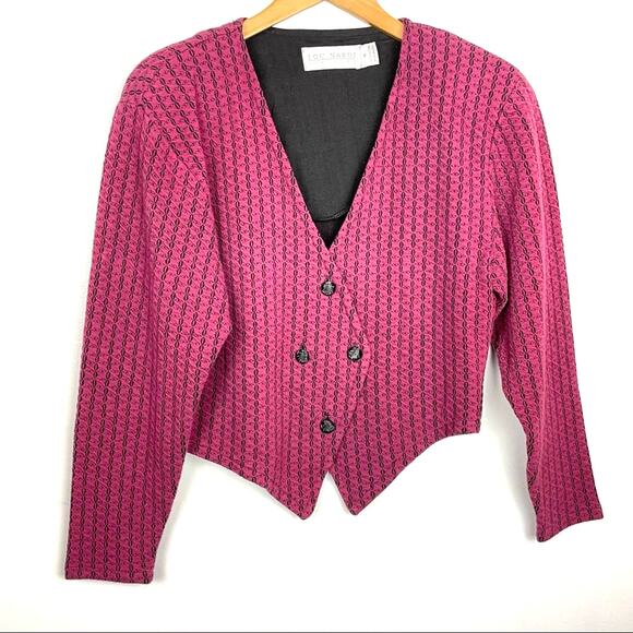 Vintage | Pink and Black Blouse Statement Top Button Front - Picture 1 of 7